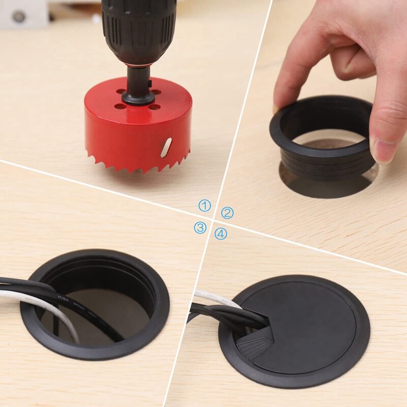 10 Pcs 60MM Desk Cable Wire Grommet With Hole Saw Round Cord Cable Hole Cover Wire Organizer For Office Table