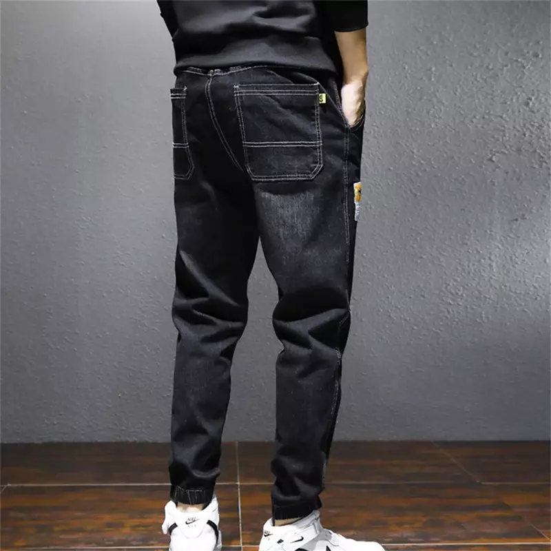 Новинка 2024, мужские джинсы, модные дизайнерские Свободные мешковатые джинсы с карманами, мужские эластичные джинсы в стиле ретро, уличная одежда, Непринужденные зауженные джинсы