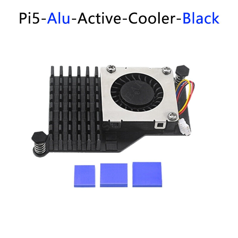 Активный Вентилятор охлаждения Pi5, металлический радиатор Raspberry Pi 5, теплоотвод из чистой меди/алюминия, серебристый/алюминий, черный