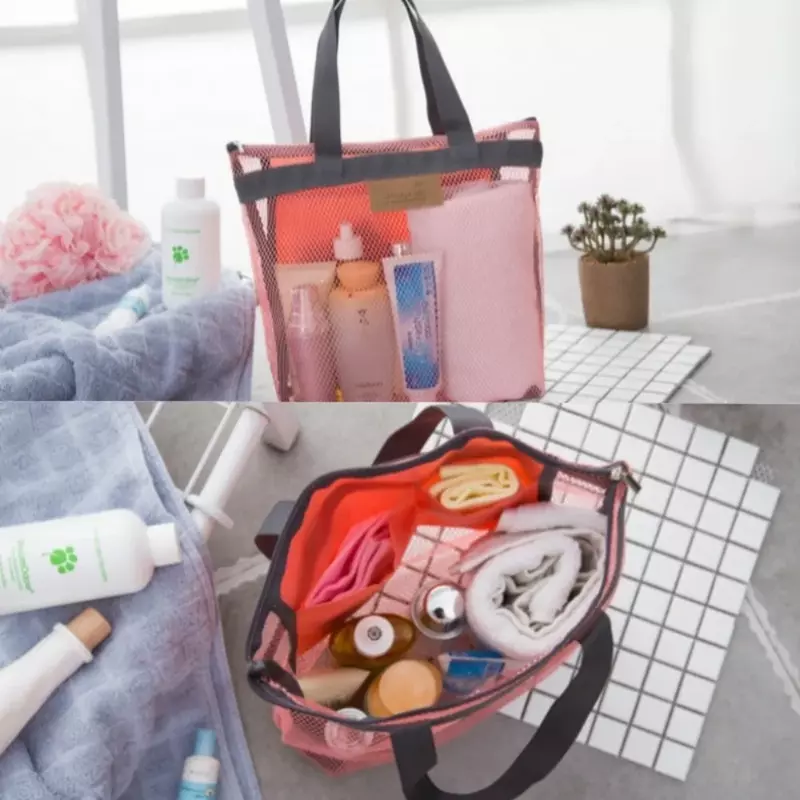 Women Mesh Travel Storage Shower Bag Beach Toilet Cosmetic Handbag Swimming Mesh Pack Toiletries Organizer Foldble Storage Bag