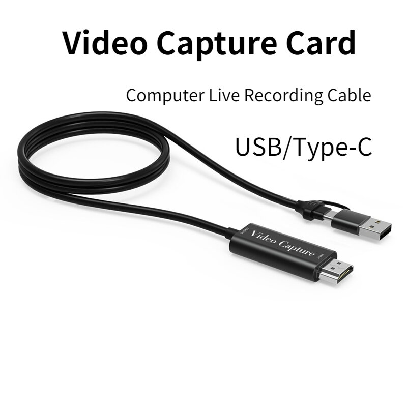 Cartão de captura de gravação HD para PC, Video Grabber, HDMI-Compatível com USB-A, USB-C, cabo para computador, câmera, transmissão ao vivo, 1080P