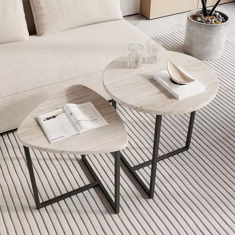 Круглый журнальный столик LISM HOJINLINERO, набор из 2 столов для гостиной, Черный Маленький журнальный столик для гостиной, металлический корпус