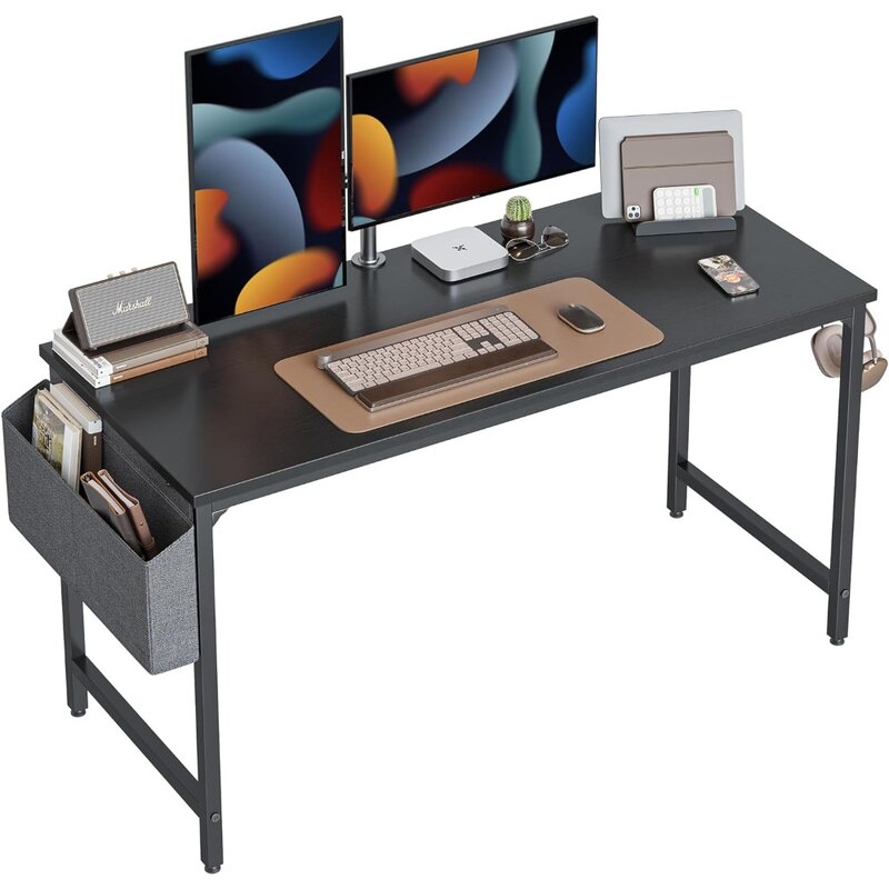 CubiCubi 컴퓨터 책상, 홈 오피스용 공부 필기 테이블, 모던 심플 스타일 PC 책상, 블랙, 63 인치