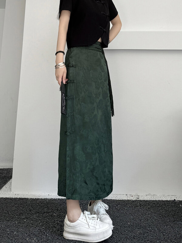 Женская прямая черная юбка в стиле сафари, с высокой талией и пряжкой