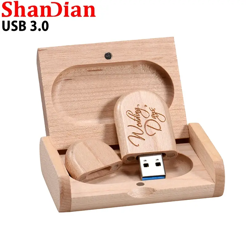 Pendrive de madera de alta velocidad, unidad Flash USB 3,0, caja de regalo de boda, logotipo gratis, 64GB, 32GB, 16GB, 8GB, 4GB, capacidad Real
