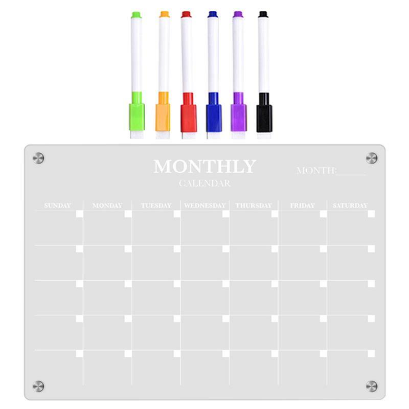 ペン、プランボード、カレンダー、アクリルブランク、キッチンプレート、スケジュール付きの透明な磁気ホワイトボード、6個
