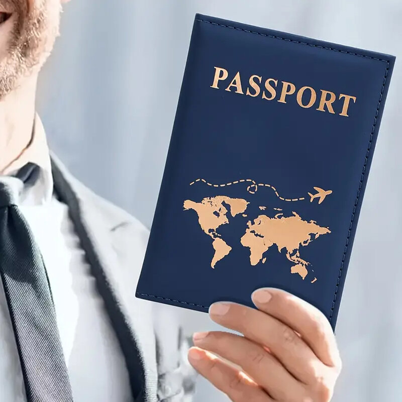 Women Fashion PU Leather Gold Passport Holder Case Men Ticket Map Passport Covers Travel Passport Protective Travel Accessories