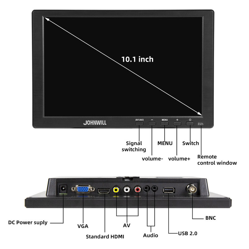 Écran tactile LCD 10.1 ", 1920x1200 px, pour Raspberry Pi, PS3, PS4, système XBOX360, CCTV, avec VGA, HDMI, BNC, USB