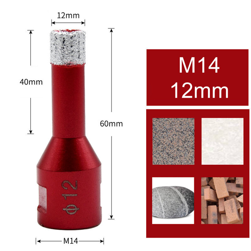 Foret à diamant sec M14 pour meuleuse d'angle, 6mm-68mm, pour carreaux de porcelaine, granit, verre, céramique