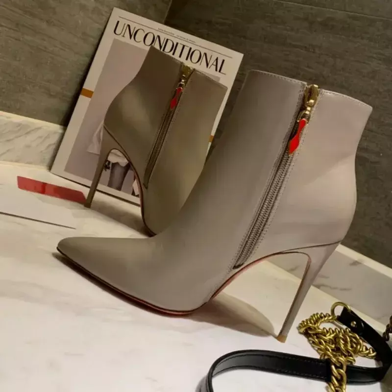 Najwyższej jakości damskie buty na wysokim obcasie Luksusowa moda damska Crystal Glisten Red Sole Shoes Classic Retro Designer 0-12cm High Heel Boots
