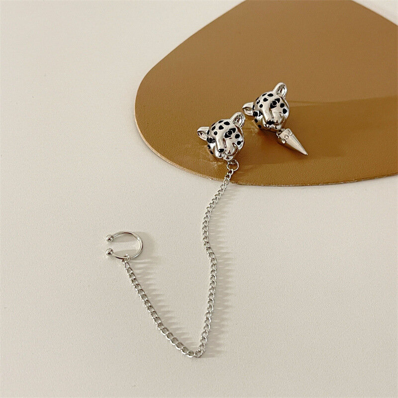 Leopard Head Stud Earrings para mulheres, design assimétrico de joias, venda quente, moda
