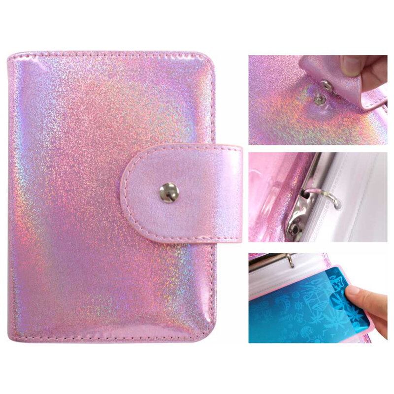 20Slots 6*12cm Rainbow/Laser Silver Nail Art Plates Holder Storage Bag Empty Case Stainless Steel Template Stencil Album Bag