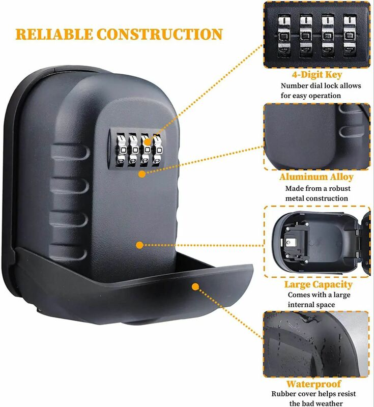 Caixa de armazenamento doméstica Keysafe com senha de combinação de 4 dígitos, impermeável Keybox decorativo, metal de parede, BH007