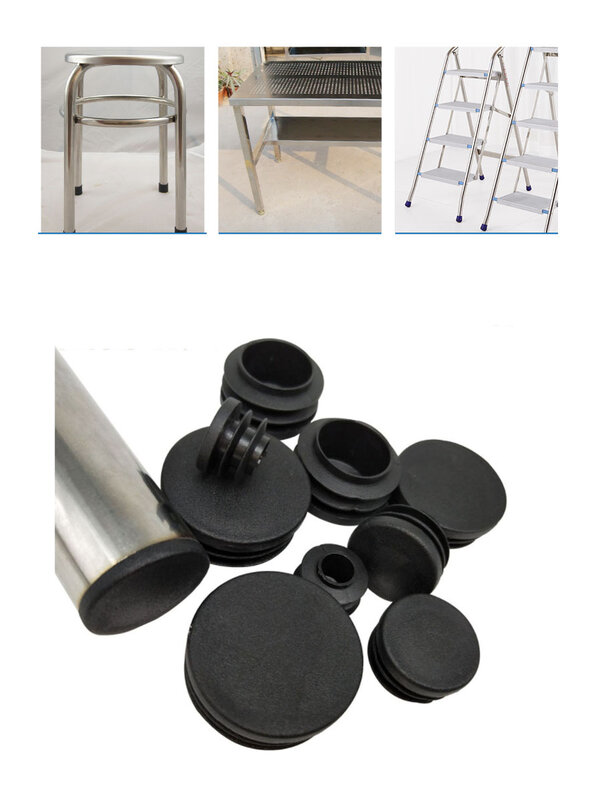 Tapa de plástico redonda negra, insertos de tubo para patas de silla, tapón de inserción Bung, diámetro de 10mm-100mm, 2/4/8/10 piezas