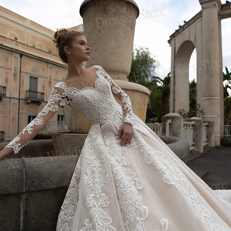 Beautiful Charming Sweetheart Wedding Dresses Exquisite A-Line Appliques Lace Illusion Bride Gowns Vestido De Novia Robe Mariée