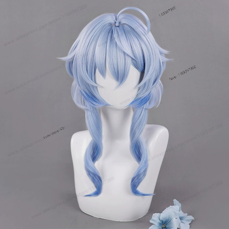 Lantern Rite Ganyu Cosplay Perruque, Cheveux Anime, Perruques Synthétiques, Degré de Chaleur, Bleu Dégradé, 65cm de Long, Haute Qualité