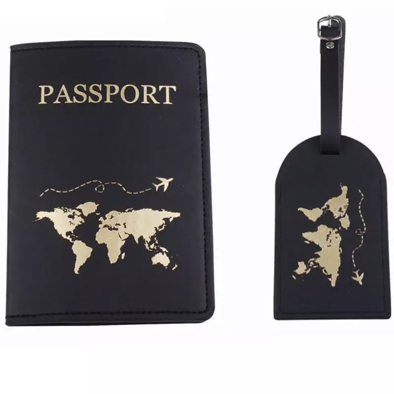 Leder Pass hülle Gepäck anhänger Set Reise Hochzeit Pass Inhaber Brieftasche Fall schwarz weiß Pass Kreditkarten inhaber