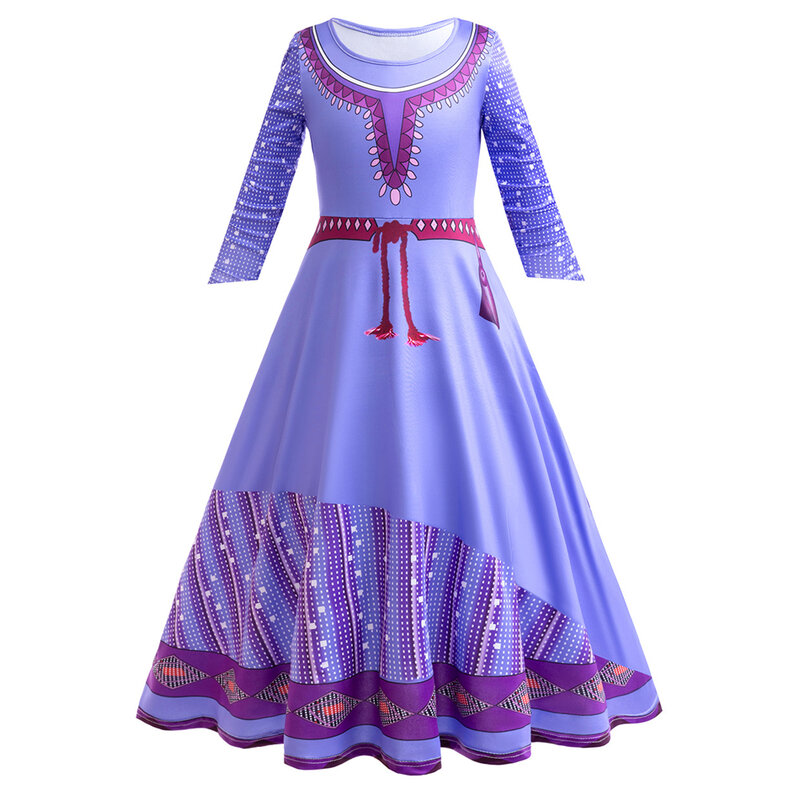 Wish Asha 3D Print Dress Halloween Party Long Sleeve Princess Costume 3-10 Yrs Kids Cartoon Role Playing Outfits New Arrival