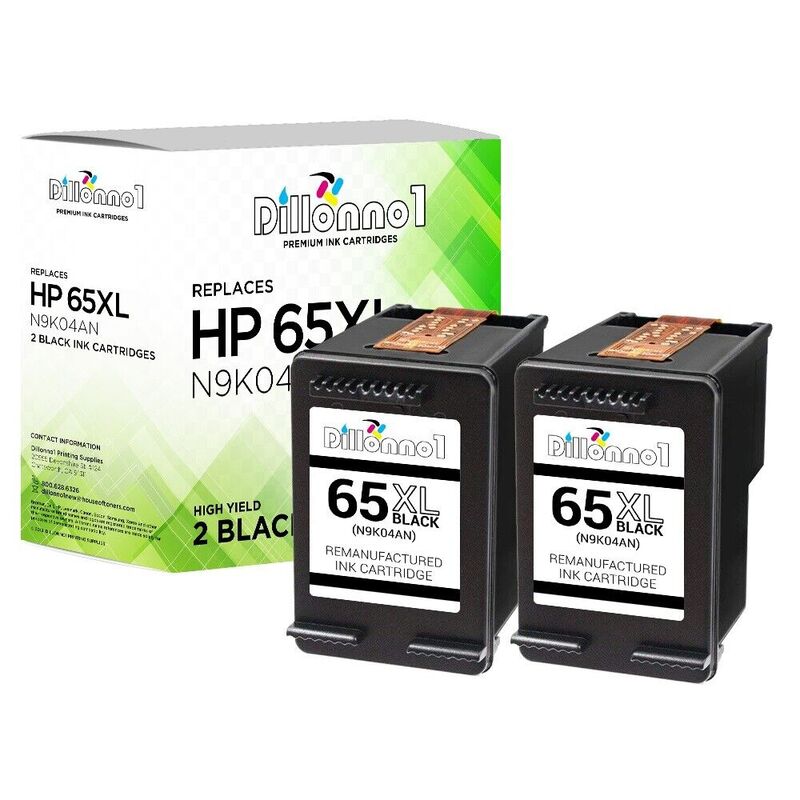 أسود معاد تصنيعها ل Deskjet ، 2PK HP ، 65XL ، 2600 سلسلة ، 3700 سلسلة ، Envy 5000 سلسلة