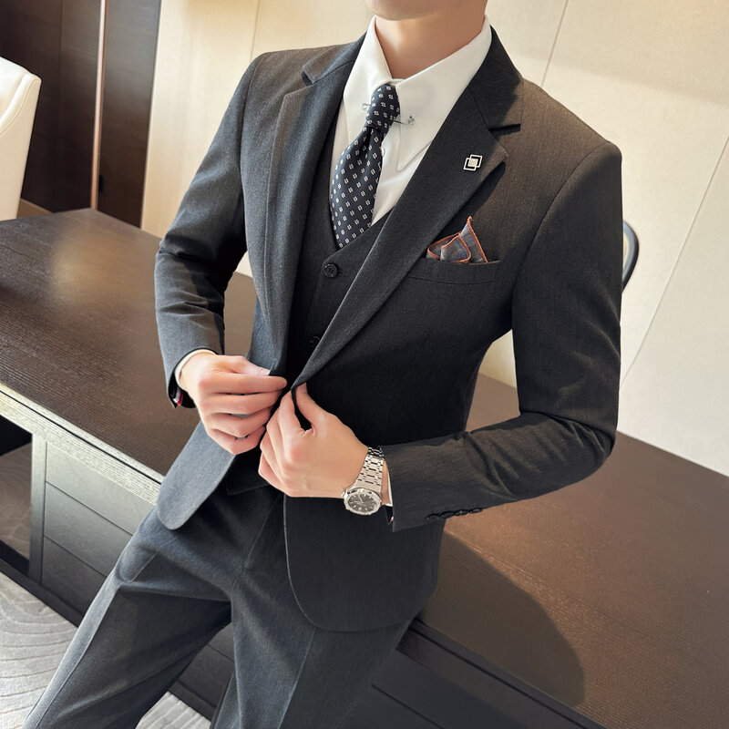 (Пиджак + жилет + брюки) мужские блейзеры, костюмы на свадьбу, элегантный деловой роскошный полный пиджак и брюки, новейший дизайн, облегающий жилет