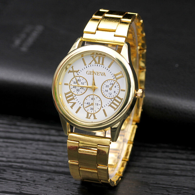 2021 nowy marka 3 oczy złota genewa zegarek kwarcowy na co dzień kobiety sukienka zegarki Relogio Feminino panie zegar ze stali nierdzewnej gorąca sprzedaż