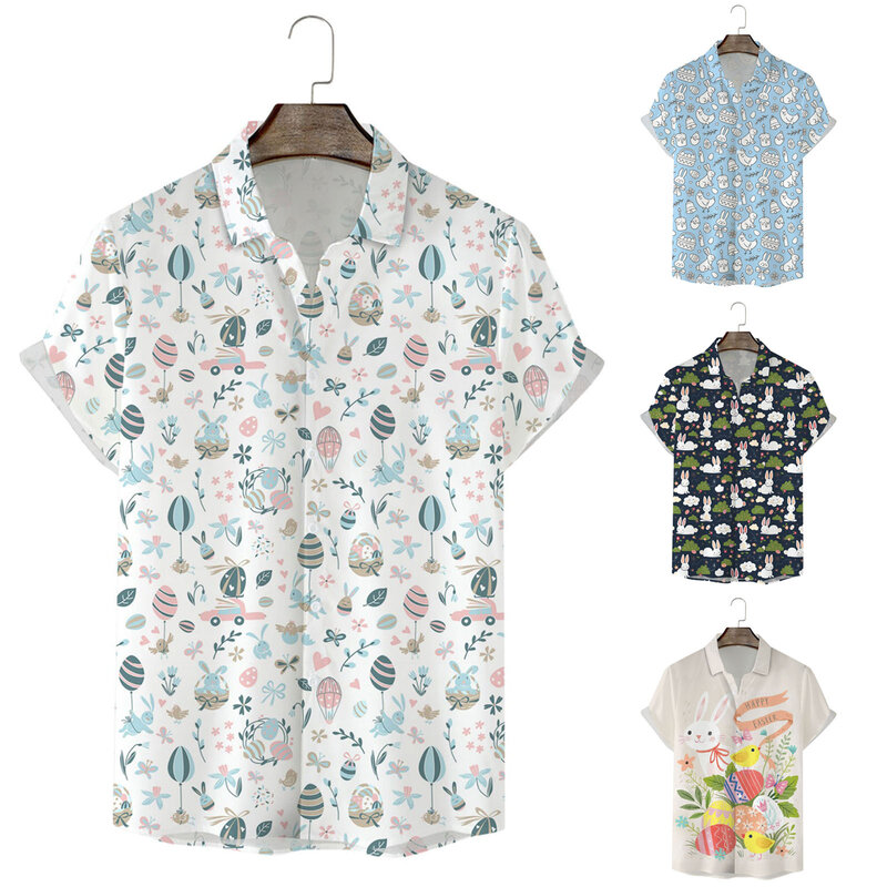 Camiseta de manga corta para hombre, camisa con estampado Digital 3D de conejo, personalidad informal, a la moda, fiesta étnica, ajustada