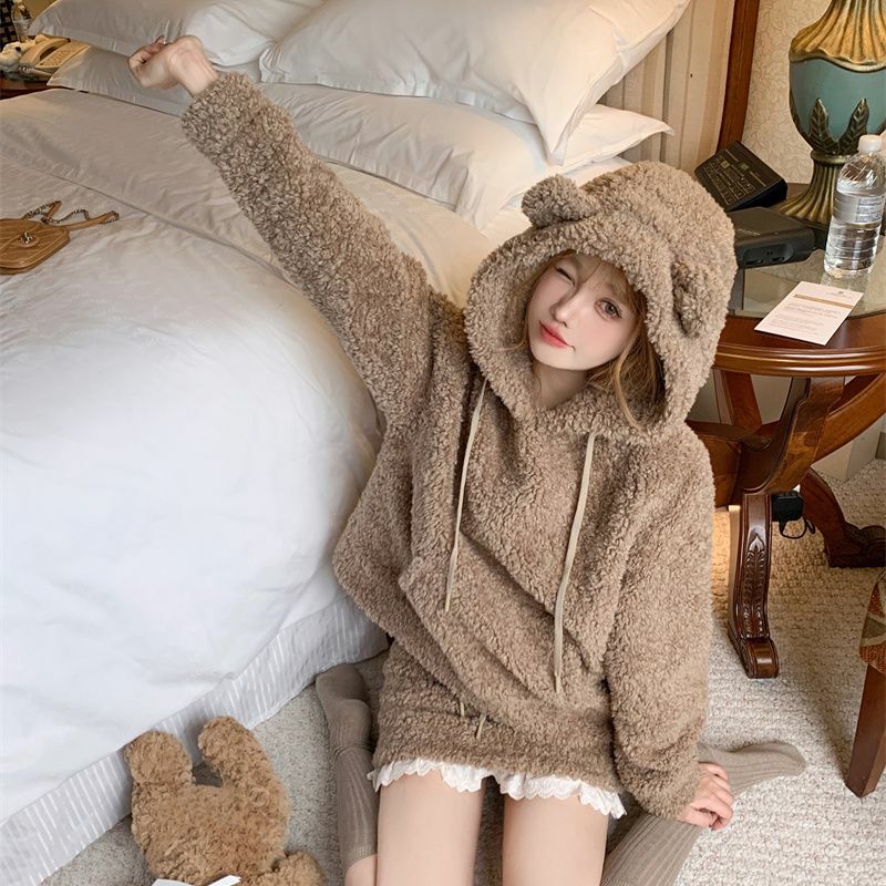 Kawaii Hooded Short Skirt Two Piece Set Harajuku Pullover Hoodie Cute Style Long Sleeve Outerwear