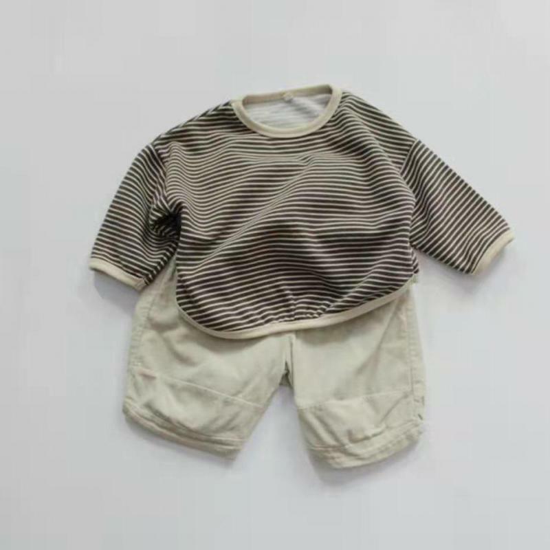 Camiseta infantil de manga comprida listrada, camisa de algodão, tops casuais para crianças, camiseta solta, traje de bebê, menino, menina, novo, outono