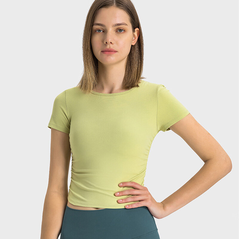 Camicia da donna Fitness manica corta Crop Top allenamento Top abbigliamento da palestra per donna Running Sporty t-Shirt