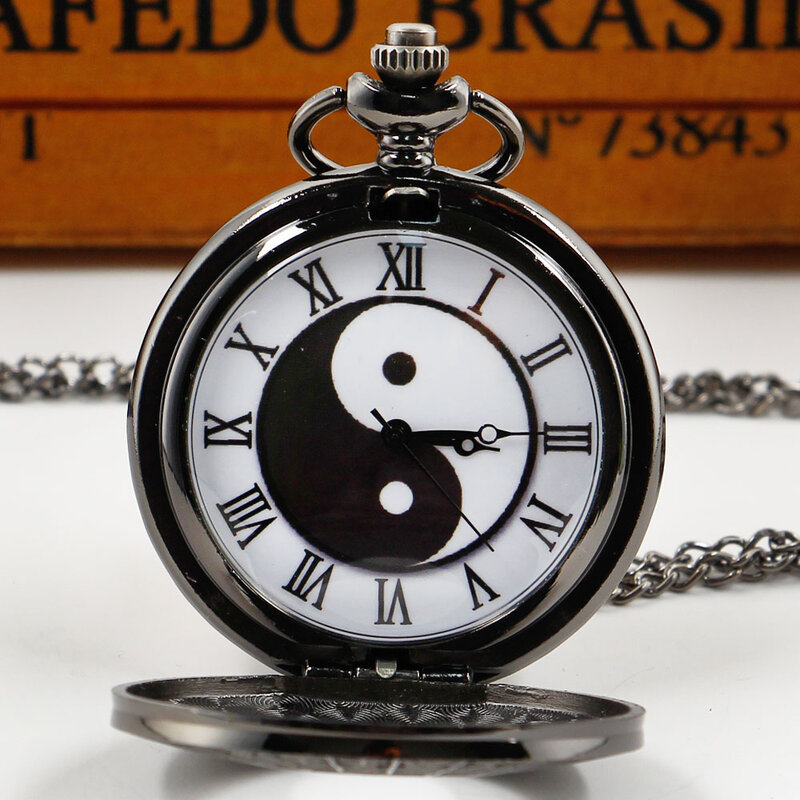 Reloj de bolsillo de cuarzo negro con colgante para hombre y mujer, nuevo diseño especial de estilo chino, regalo para hombre y mujer