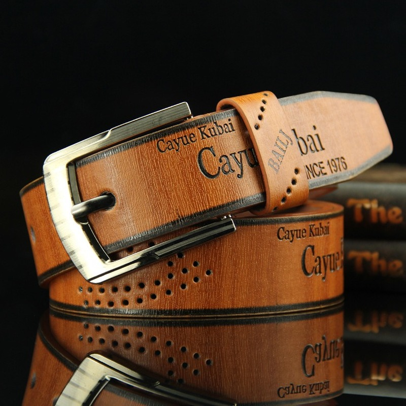 Casual Retro Antique Hollow Belt masculino PU couro de alta qualidade clássico cinto Alloy Pin Buckle Cinto Mens Cinto Cinto Cinto