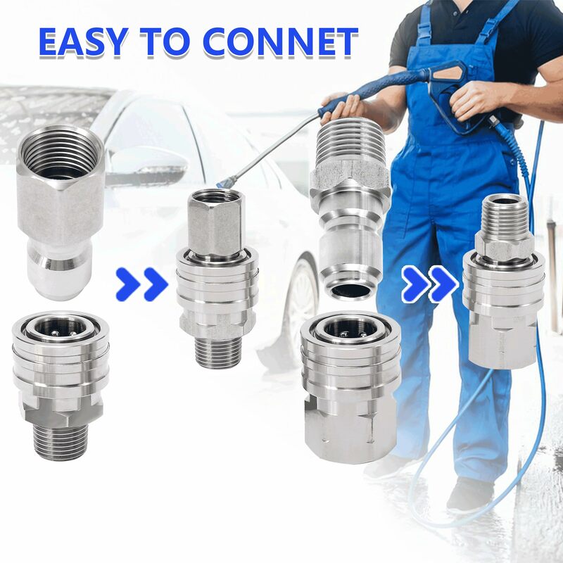 3/8 Inch Stainless Steel Male and Female Quick Connector Kit Pressure Washer Adapter Set Quick Connector Plug Male Nipples