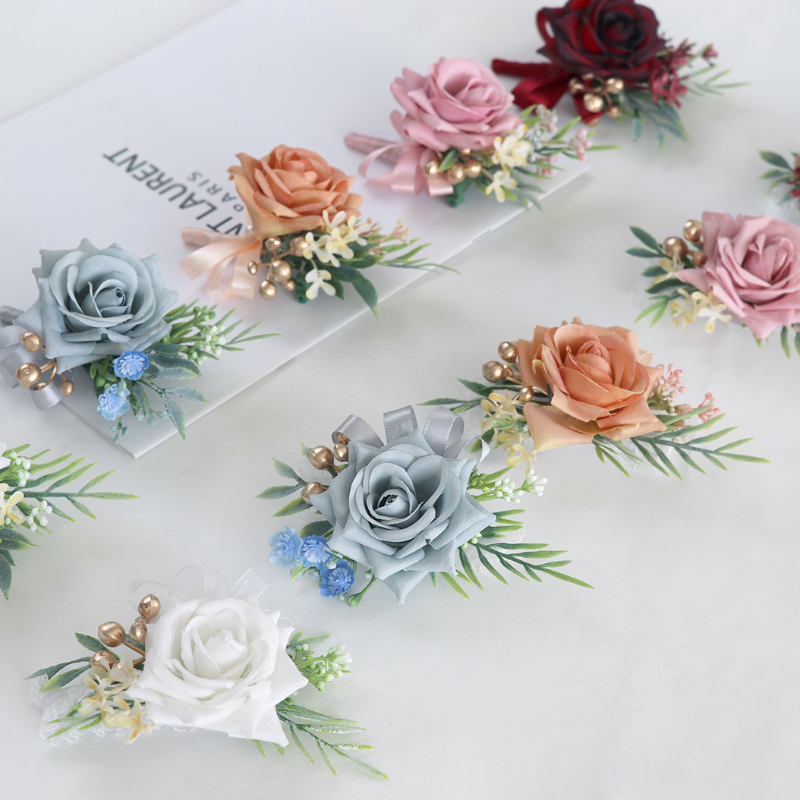 Accessoires de mariage, fleurs artificielles, Blush, Corsage de poignet, fleur de Rose, demoiselle d'honneur, fête de mariage