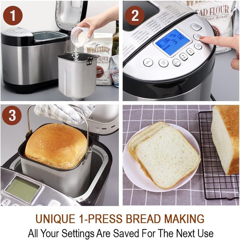KITCHENARM 29-in-1 SMART Bread Machine with Gluten Free Setting 2LB 1.5LB 1LB Bread Maker Machine with Homemade