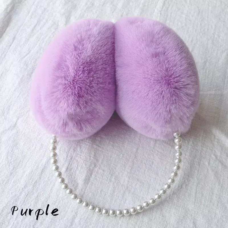 2024 New Thickened Earmuffs Cute Girl Party Style Headdress Winter Fluffy Plush Imitation Pearl Beaded Headband