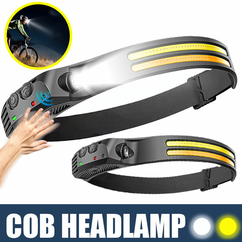 USB Rechargeable LED Sensor Headlamp XPE+COB Headlight Led HeadTorch Waterproof Outdoor Search Light for Camping Fishing Lantern