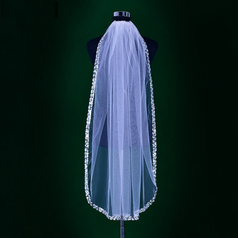 Coiffure Silver Edge avec ruban en maille, peigne à cheveux, voile de mariée et de mariage, 1 m, BL4051