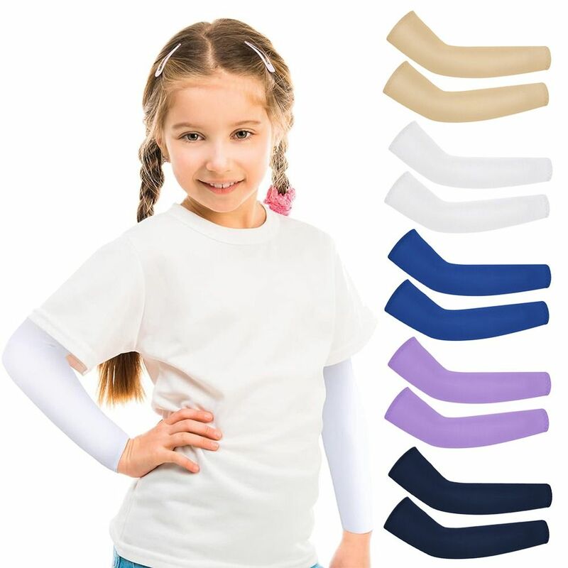 Mangas de brazo de Color liso para niños, ropa deportiva elástica, protección solar, cubierta de brazo para niñas y niños