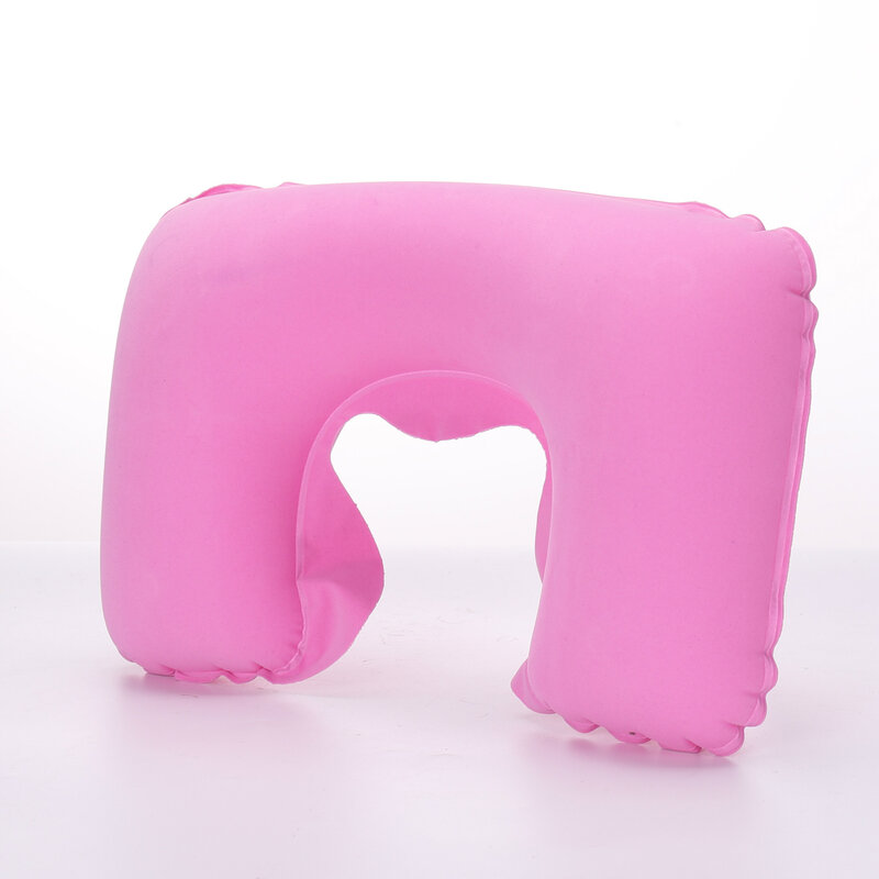 PVC flocado em forma de U travesseiro inflável, travesseiro cervical pescoço, aviação travesseiro, viagens ao ar livre