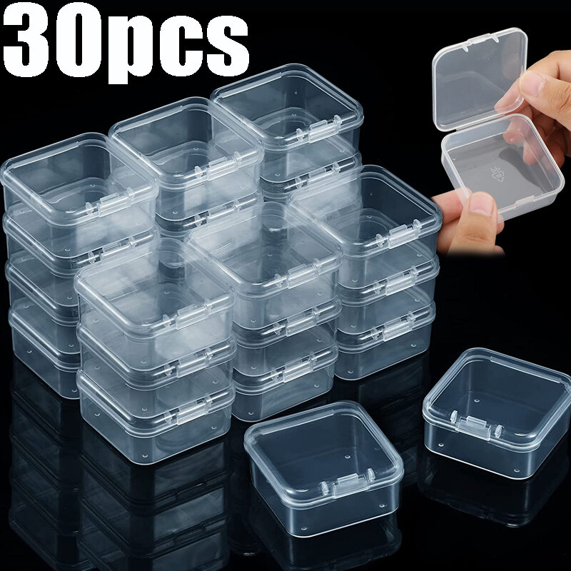 30 pçs flip seal plástico à prova de poeira caso de armazenamento quadrado clamshell caixa clara jóias de armazenamento diy jóias packag exibir recipiente