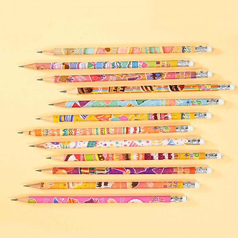 Various Design Pencils Fun Festive Birthday Pencils 24 Wooden Pencils with Top Erasers for Kids' Birthday Party Supplies Favors