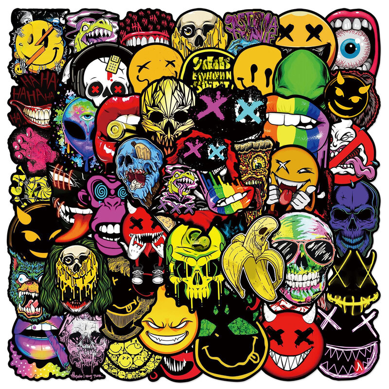 50Pcs Cool Horror Skull Stickers impermeabile per telefono Skateboard chitarra Laptop Car moto casco decalcomanie Graffiti Toys