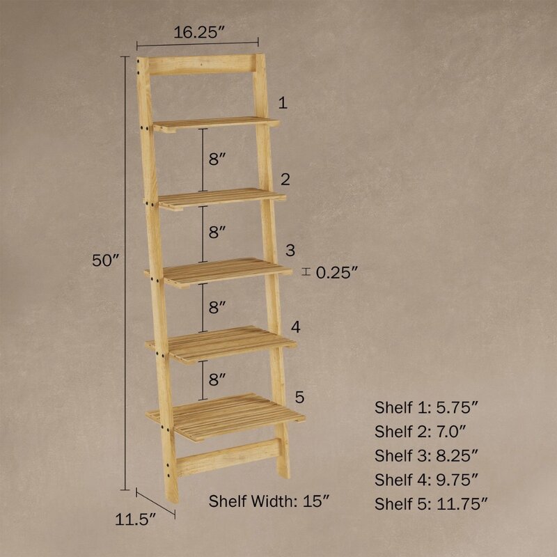 Five-Tier Ladder Blonde Wood Storage Shelf
