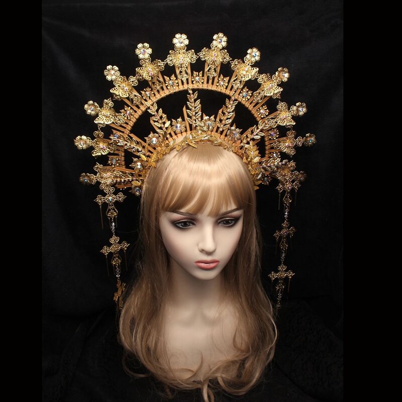 Headpiece มงกุฎ Baroque Halo Crown Headdress Gothic Punk ผู้หญิง Lolita เทพธิดา Bando Bidadari ชุดคอสเพลย์ผู้หญิงอุปกรณ์เสริม