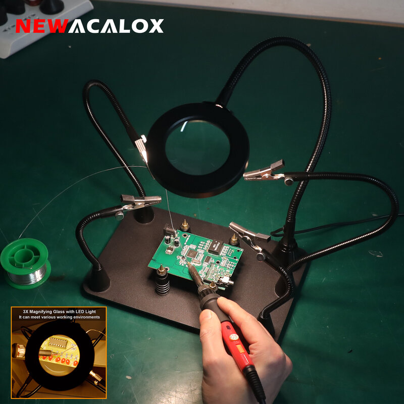 NEWACALOX-Soporte de soldadura con imán, estación de soldadura con manos de ayuda a la tercera mano para reparación electrónica, accesorio de soldadura
