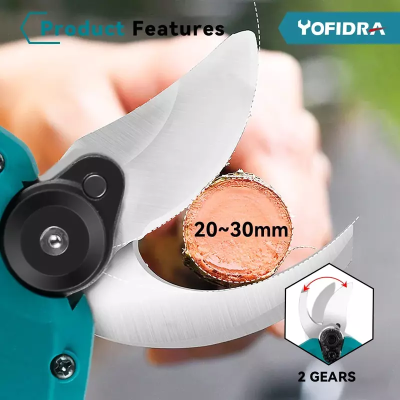 Yofidra 30mm Brushless Electric Pruning Shears 2 Gears Cordless Rechargeable Fruit Tree Bonsai Pruning For Makita 18V Battery