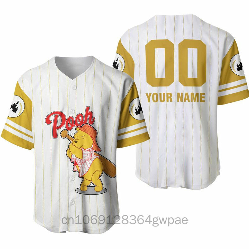 Winnie the Pooh Baseball Trikot Herren Damen Shirt personal isierte Cartoon Disney Baseball Trikot Shirts Outdoor Sport Casual Tops
