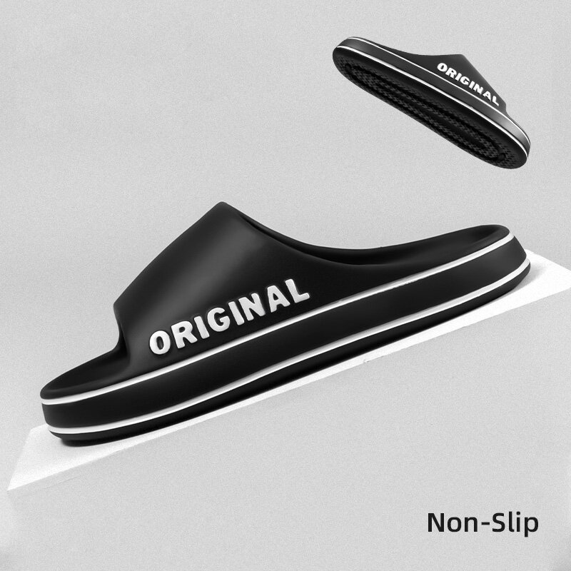 Men Thick Sole Summer Beach Slides Bathroom Anti Slip Slipper Soft Sandals Simplicity Ultra Light Letter Shoe