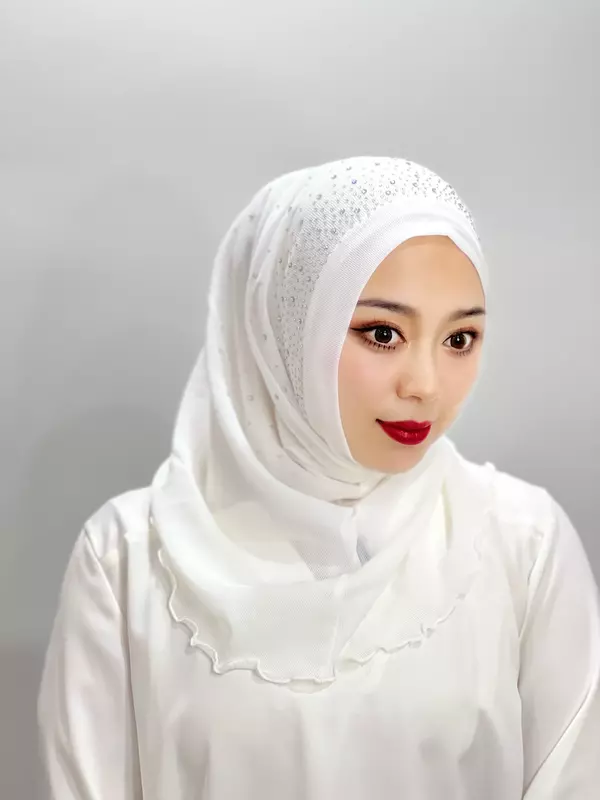 อิสลามแถบสีทึบเจาะ Turban Abaya Turban สีชมพู Turban ผู้หญิง Abayas สตรีผ้าพันคอมุสลิมกระเป๋า Turban Instant Shawl ตุรกี