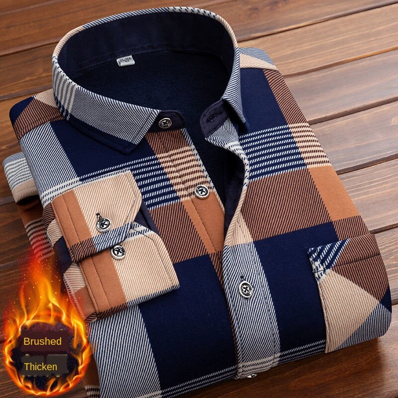Camisa masculina de veludo grossa, camisa com manga comprida quente de flanela para outono e inverno, camisas com forro de lã macia e da moda, plus size 5xl